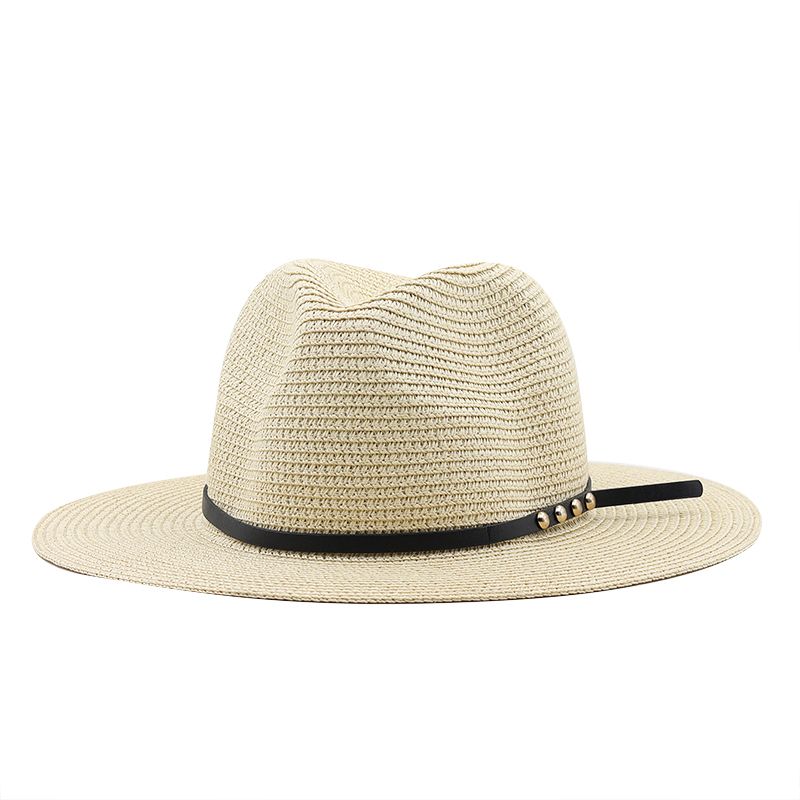 Hot Sale Summer new adjustable straw for men and women Fedora sun beach khaki jazz hat_voghion.com