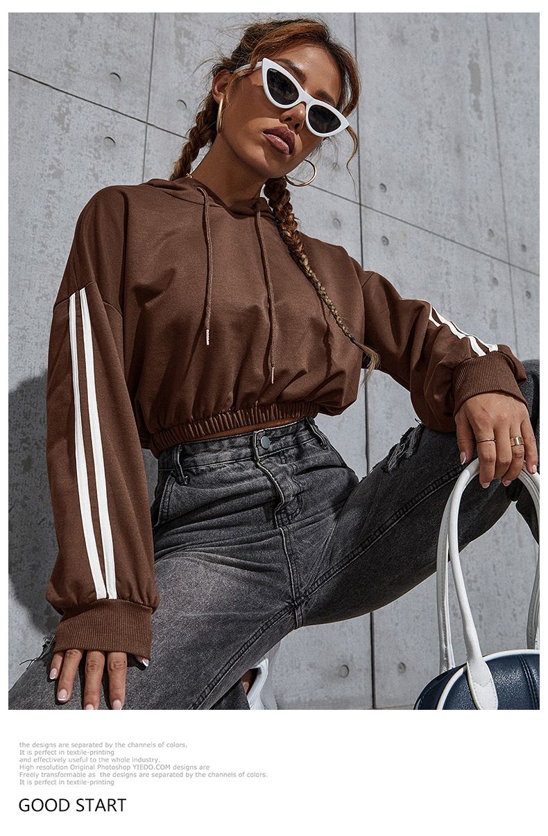 Felpa con cappuccio corta casual a blocchi di colore da donna, autunno nuovo_voghion.com