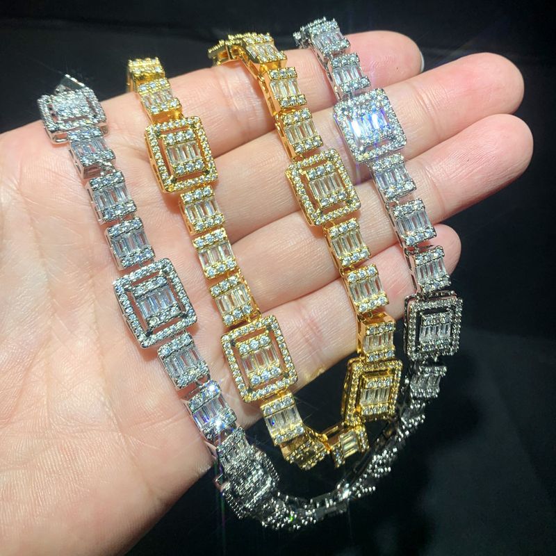 Nei Männer a Fraen Hip Hop Halskette Inlaid Quadrat Zirkon Tenniskette Gold a Sëlwer Bijouen_voghion.com