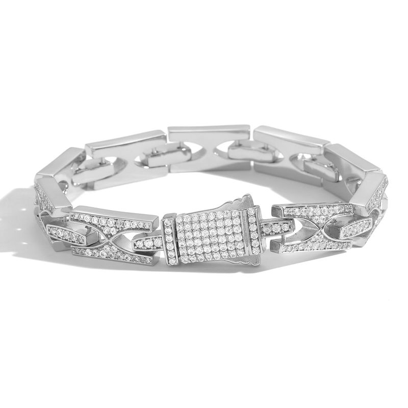 Unisex Hip Hop H Shaped 10mm Wide Spring Buckle Design Cuban Chain Bracelet Personality Trendy Men's Accessories_voghion.com