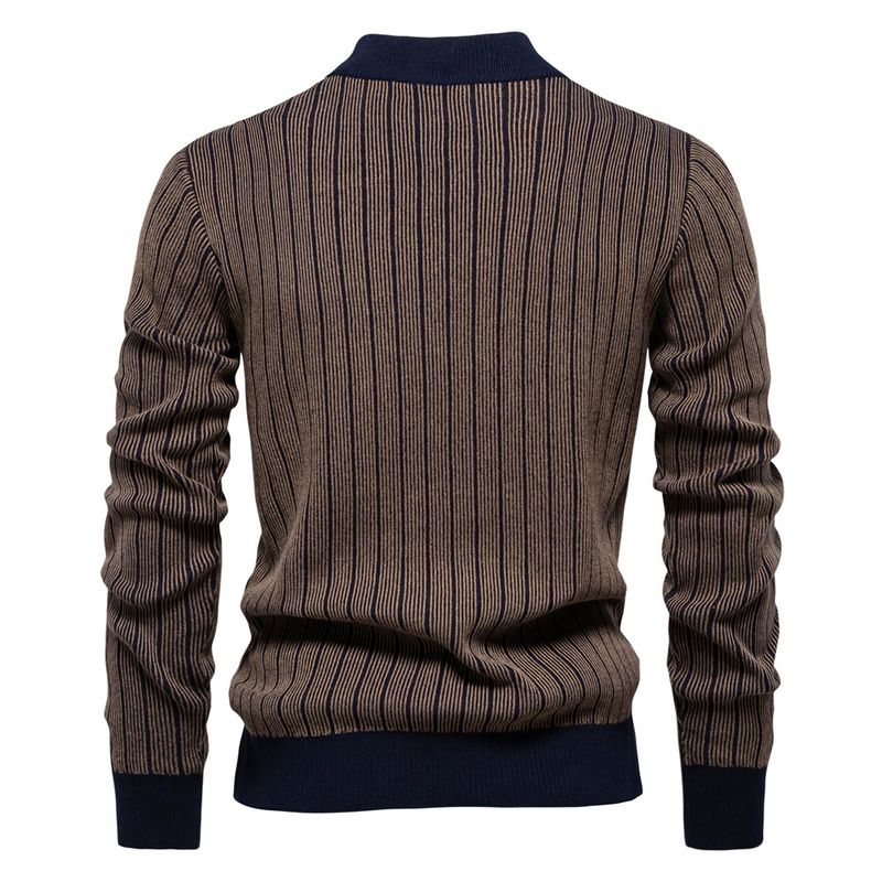 Maglione pullover da uomo di alta qualità, a righe, aderente e semi-dolcevita_voghion.com