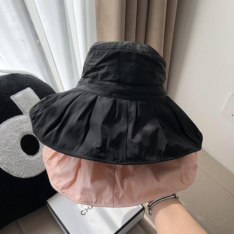 Big Eaves Plissee Bucket Hat Sommer UV-Schutz Sonnenschutz Faltbares Temperament Schnelltrocknender Beckenhut Damen_voghion.com