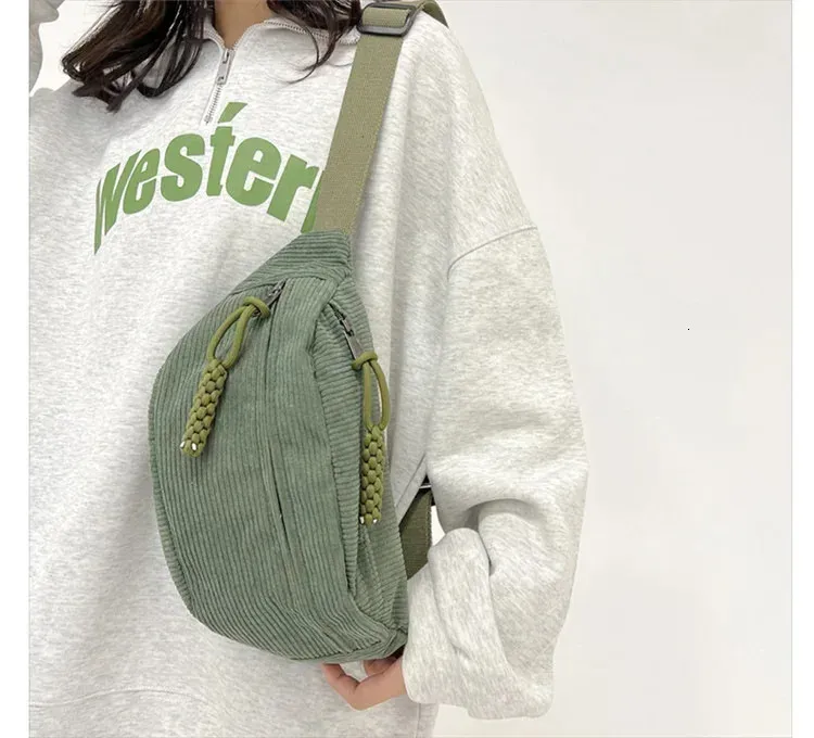 Marsupio da donna, grande capacità, in velluto a coste, stile street, borsa a tracolla, alla moda, cintura casual 250806_voghion.com