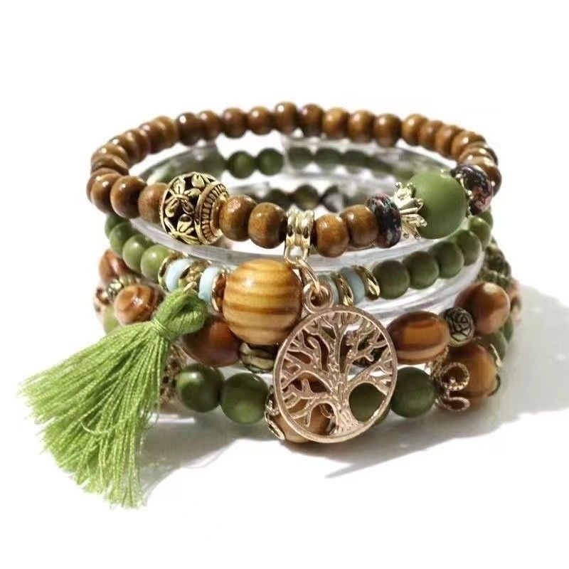 Ins Style Ethnic Bracelet Simple Forest Series Wooden Beads Bohemian Unisex Travel Photo Jewelry_voghion.com