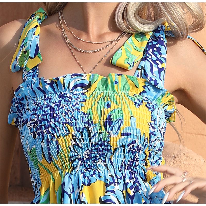 Vestido de praia feminino estilo pintado à mão, tamanho pequeno, vestido longo de festa à beira-mar_voghion.com
