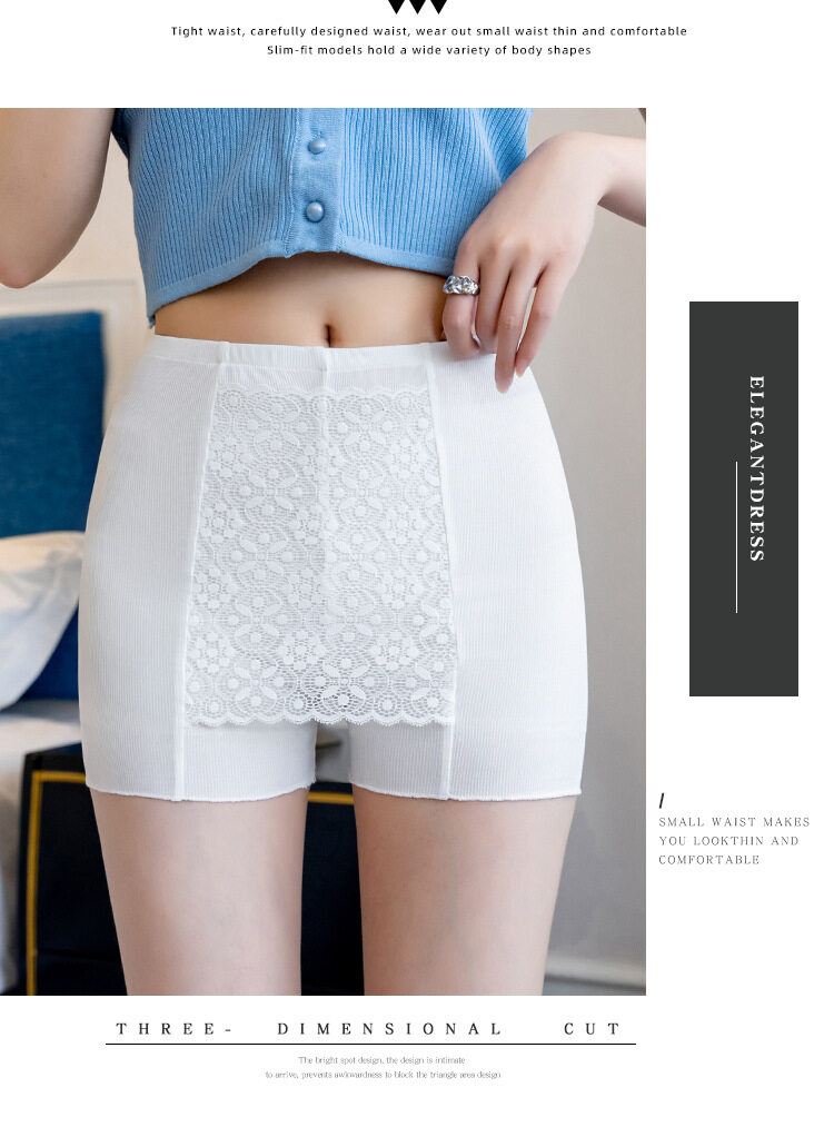 Women's Lace Blocking Anti Embarrassment Double Layer Safety Pants Ice Silk Large Size Shorts_voghion.com