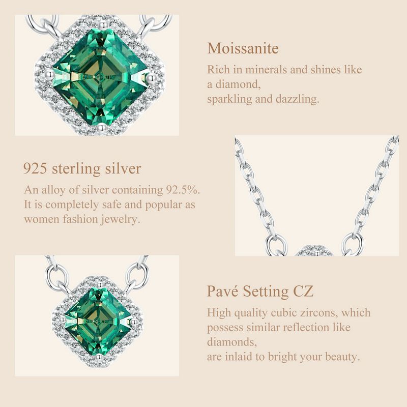 Pronta consegna BAMOER ciondolo in argento sterling con moissanite verde quadrato placcato in oro bianco VVS1 collana con diamanti da laboratorio per donna_voghion.com