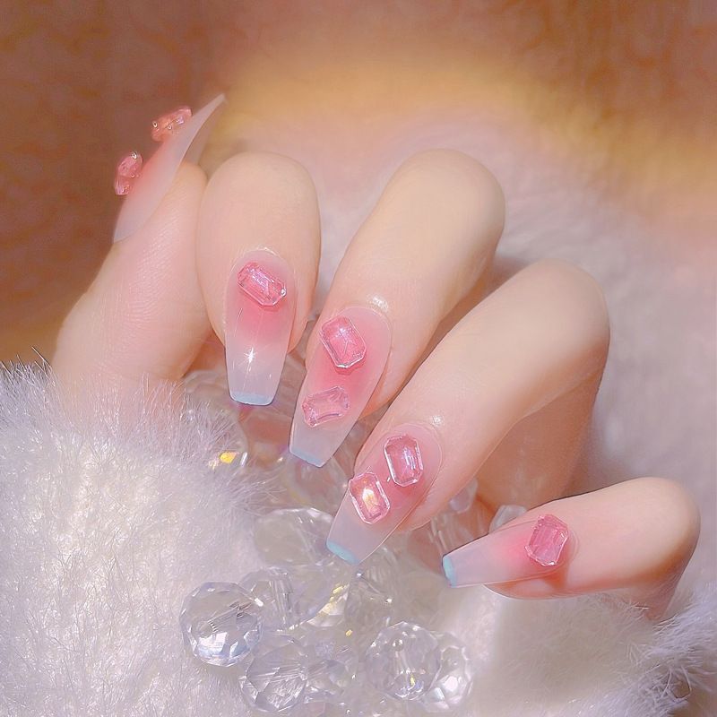 Blush em pó curto Hot Rock Candy Sugar Manicure Finished Fairy Sweet Square Diamond Wear Nail Enhancement Y53_voghion.com