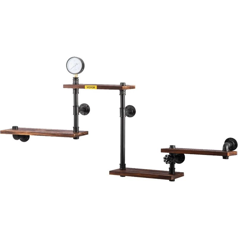 4Tier Shelves Floating Wood Pipe Wall DIY Planks Mounted Bookshelf For Shelving Rustic Industrial Shelves Wall With Pipe Shelf_voghion.com