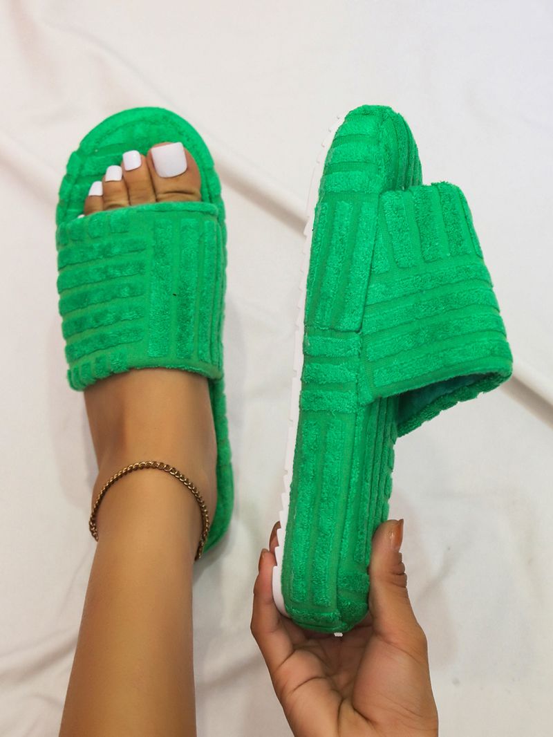 Women's one word thick bottom solid color towel fabric woolly slippers_voghion.com