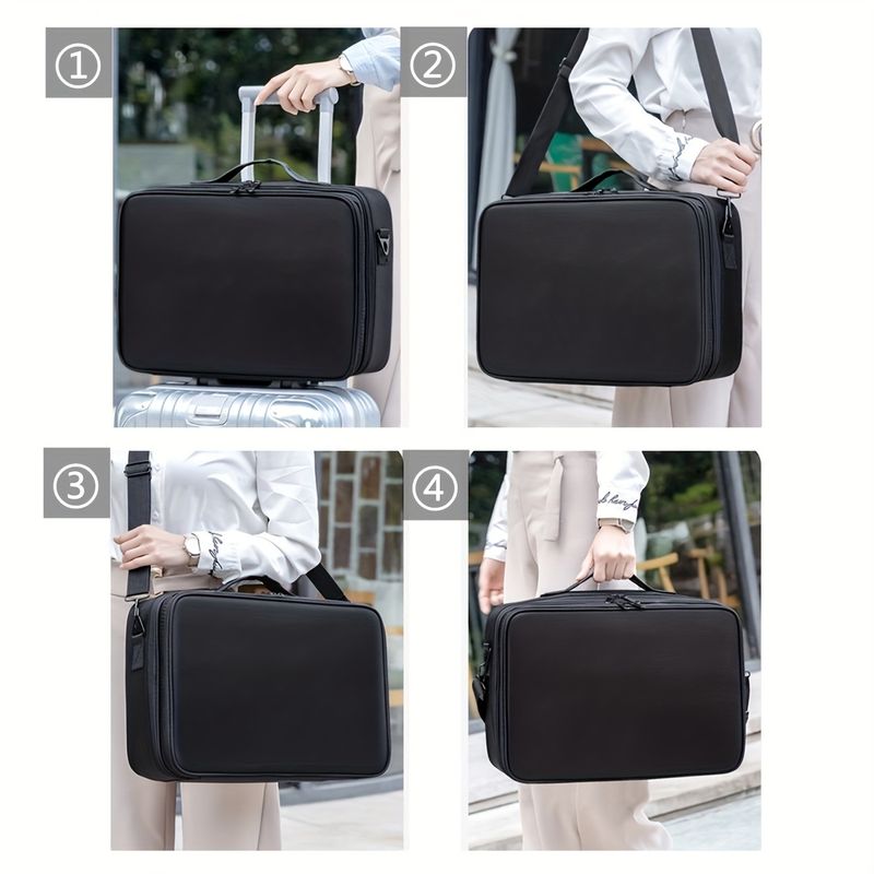 1pc Large Capacity Cosmetic Organizer Case With Adjustable Compartments, Durable Detachable Makeup Brushes & Mirror Holder, Multiple Pockets For Trave_voghion.com