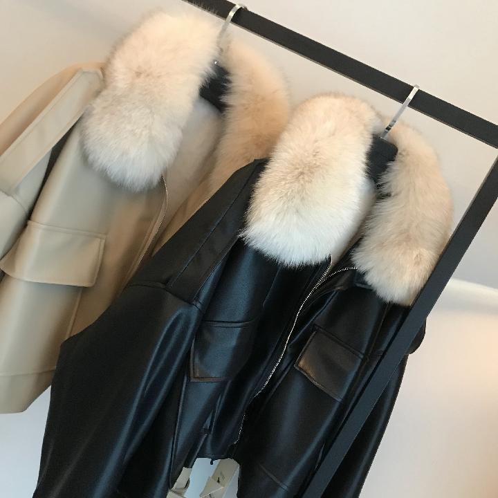 Damkläder päls och tjock päls kort kan vara avtagbar rävpäls pälskrage päls_voghion.com