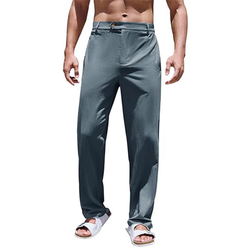 Vêtements pour hommes en coton et lin bouton mode décontracté extérieur respirant yoga plage pantalon_voghion.com