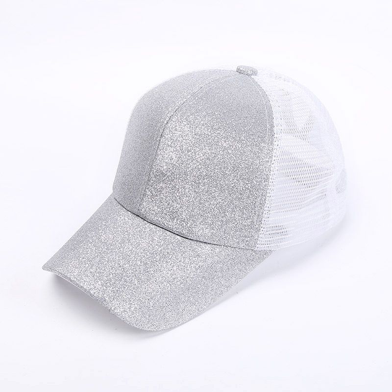Ponytail Baseball for Women Shiny Glitter Sequins Woman Summer Cap Mesh Sunhat Pure Color High Messy Bun Hat_voghion.com