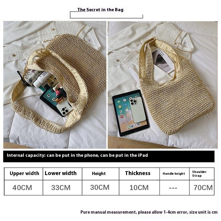 Borsa da spiaggia grande capienza casual intrecciata a mano con tracolla singola serie Grass Forest_voghion.com