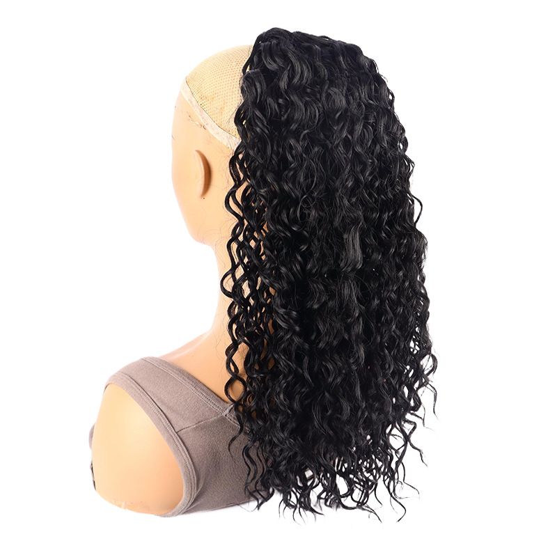 Synthetische Clip-in Perücke Pferdeschwanz Schwarz Flauschig Kordelzug Kleiner Lockiger Hoher Pferdeschwanz Lockiger Pferdeschwanz Fleck_voghion.com