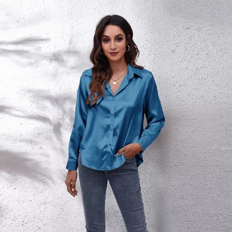 Camicie da donna, cardigan semplici con scollo a V di alta qualità, top larghi abbottonati a maniche lunghe da donna_voghion.com