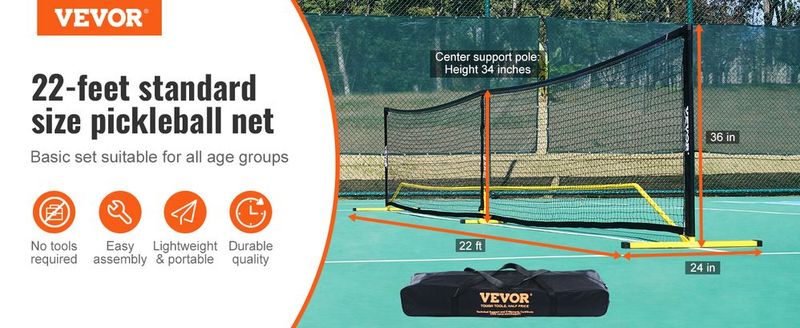 VEVOR Portable Pickleball Net System, 22FT Regulation Size Net, Weather Resistant Steady Metal Frame & Strong PE Net, Outdoor Game Sports Net With Carrying Bag, Easy Setup, Play In Backyard Driveway_voghion.com
