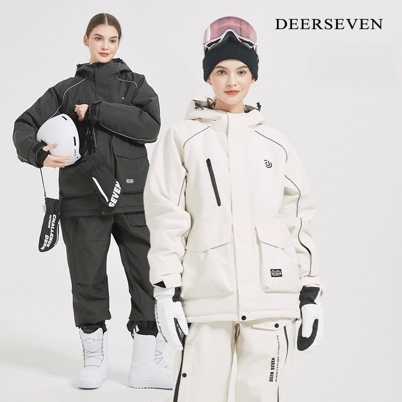 Solid Color Ski Suit New Hooded Casual Loose Set Snowboard Couple Style Windproof_voghion.com