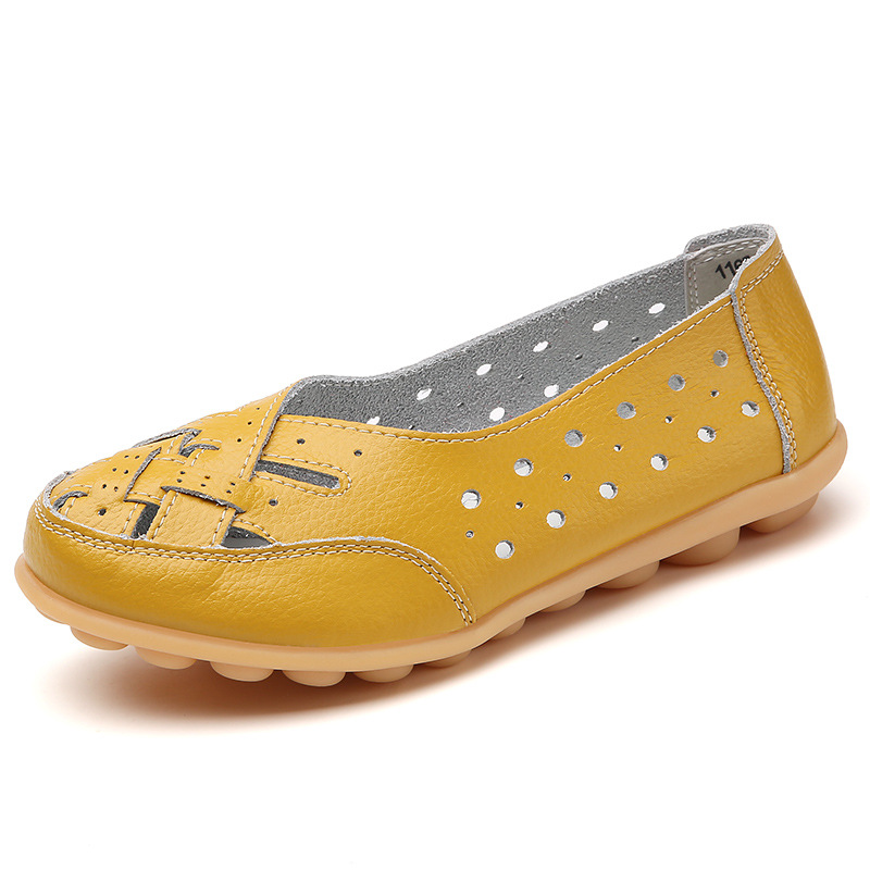 35-46 Plus Size Bird's Nest Sommer Damen Hohl Loafer Rindsleder Sohle Bean Schuhe für mittleren Alters und ältere Mütter_voghion.com