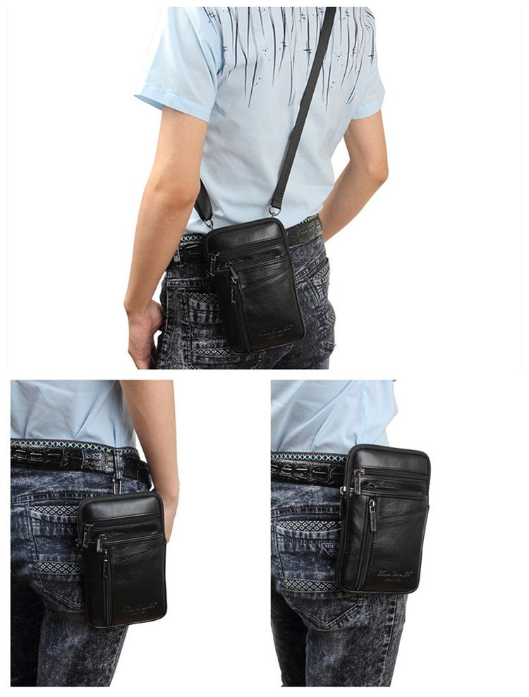 Men's crossbody bag, leather belt, mobile phone waist bag, cowhide single shoulder mini bag, 7-inch waist bag_voghion.com