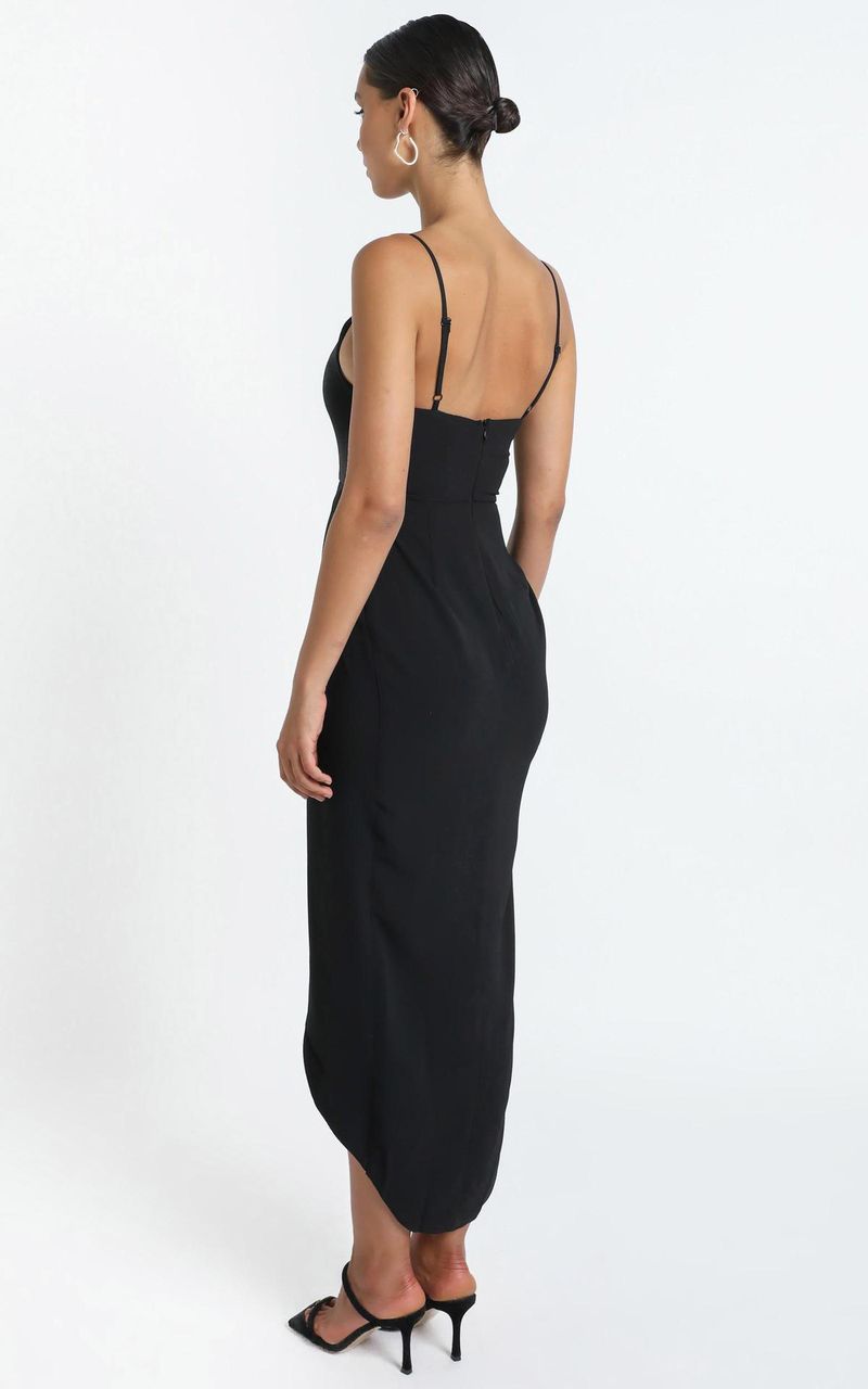Abito elegante asimmetrico con volant e vita alta con scollo a V da donna - Abito midi aderente in maglia senza maniche per donna, dall'ufficio alla festa, disponibile_voghion.com
