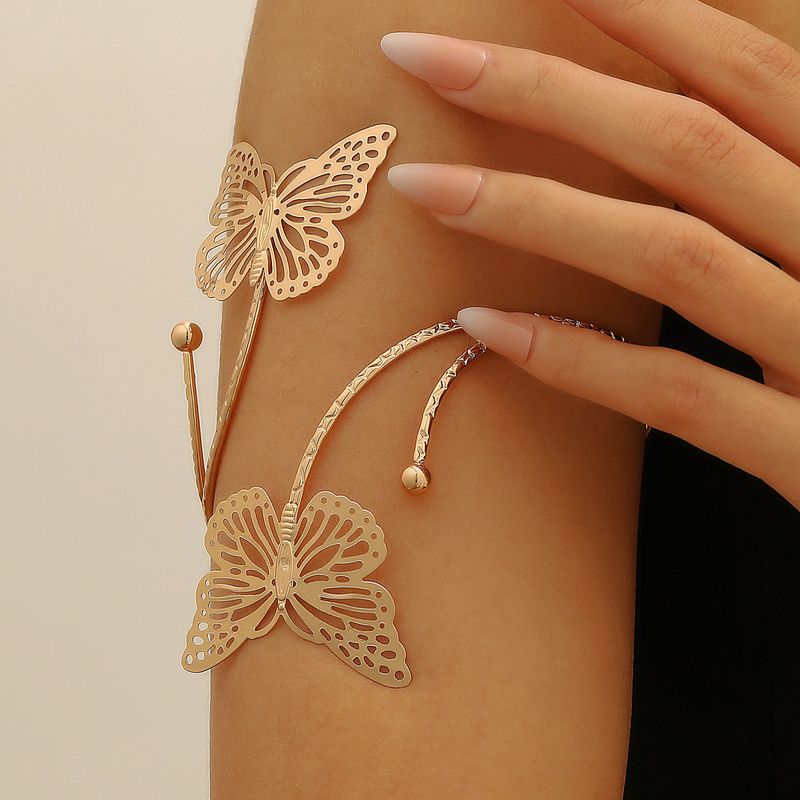 Anello in metallo con fiore esagerato, intarsiato di diamanti, nuovo braccialetto a braccio aperto, semplice e alla moda, a forma di farfalla e stella marina_voghion.com