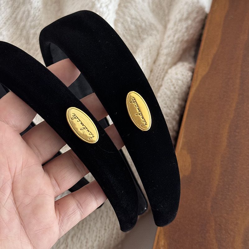 Cerchietto per capelli in velluto semplice ed elegante in stile coreano con fibbia in oro, stile retrò, con nicchia, in spugna, con forcina per capelli, accessori per capelli nuovi_voghion.com