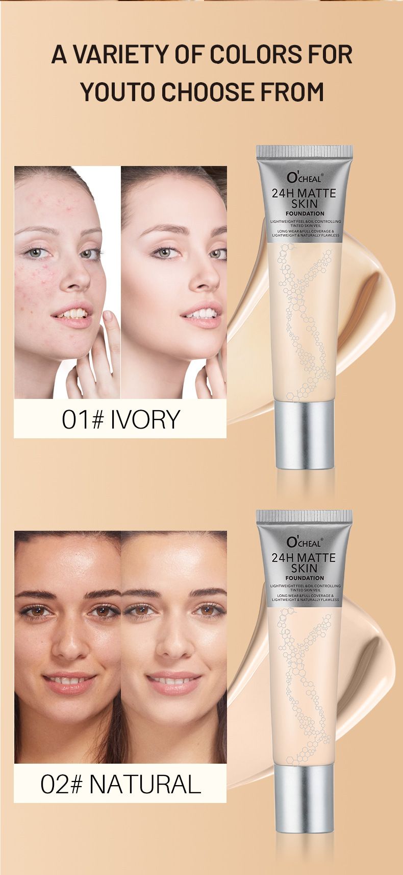 OCHEAL Matte Grooming Foundation 30g Hydraterende Concealer Hydraterende BB-crème Zuid-Amerikaanse make-up_voghion.com