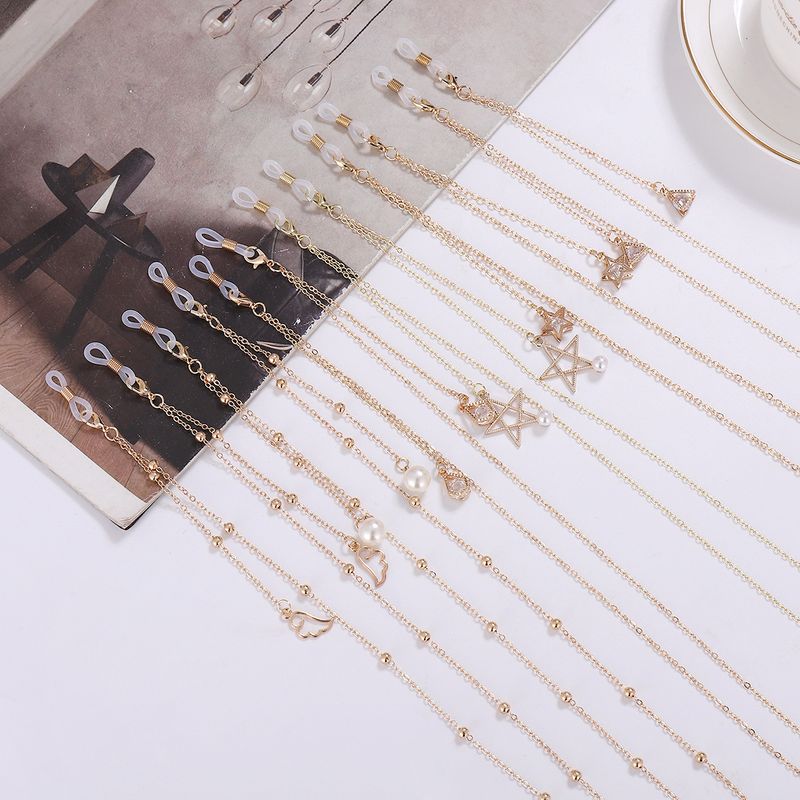 Correa con colgante de pentagrama de perla para el cuello, cadena de metal, cordón para mascarilla, cuerda para gafas_voghion.com