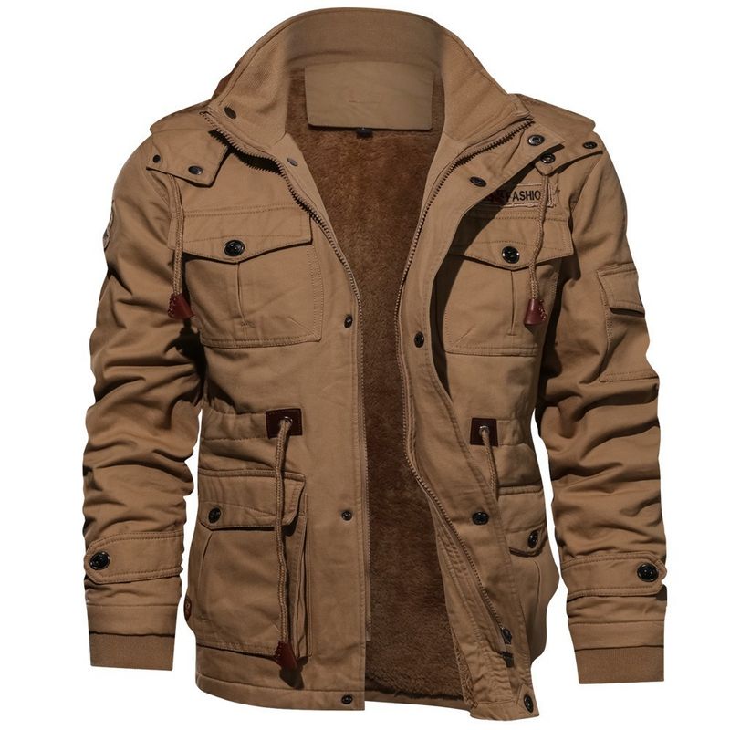 ActiveGo ActiveGo Giacca da lavoro lavata di media lunghezza in cotone spesso foderato in pile con cappuccio da uomo autunno inverno 2022_voghion.com