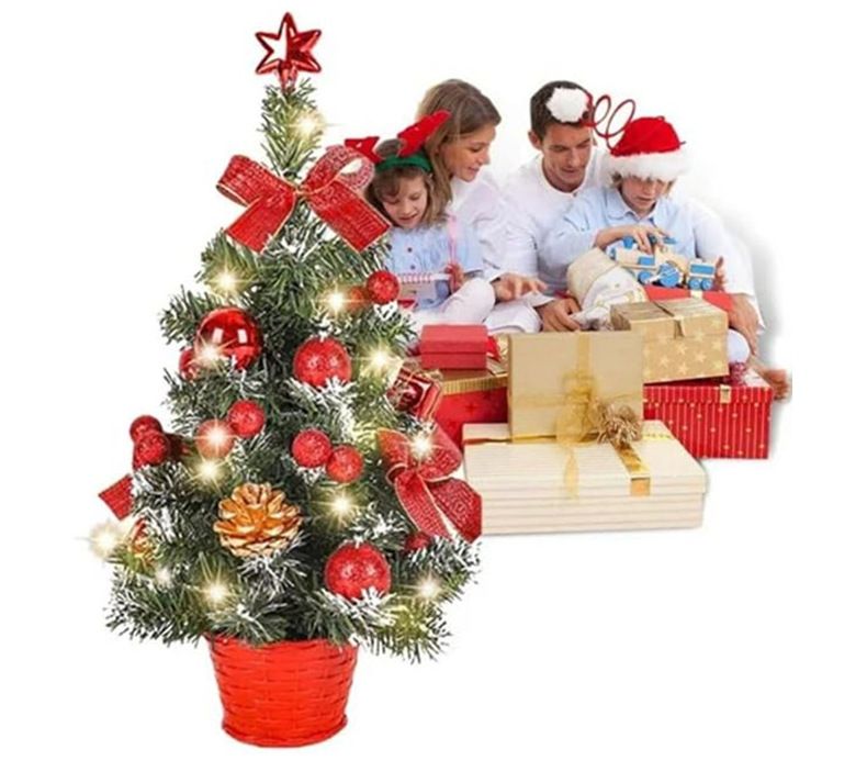 Albero di Natale a LED da 40 cm con luci - Mini albero decorativo da tavolo per decorazioni natalizie (rosso/oro/argento, 30 luci a LED)_voghion.com