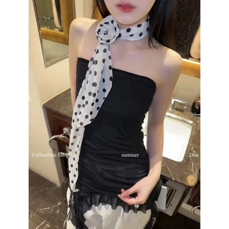 Fascia per capelli con fiocco a pois in stile coreano 2025, fascia per capelli da donna di alta qualità, sciarpa invernale sottile, scaldacollo lungo a strisce_voghion.com