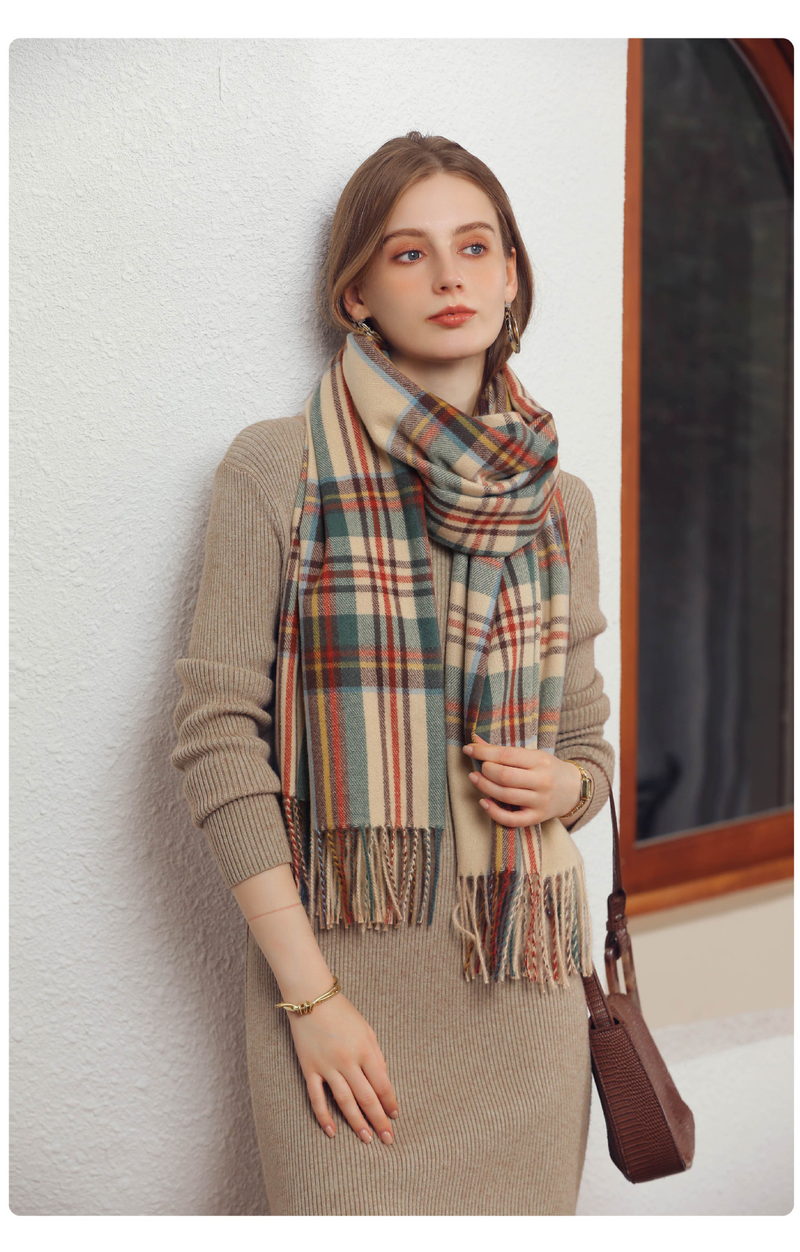 2024 Neuer Winterstil Karierter Warmer Schal mit Quaste für Damen Mittellang_voghion.com