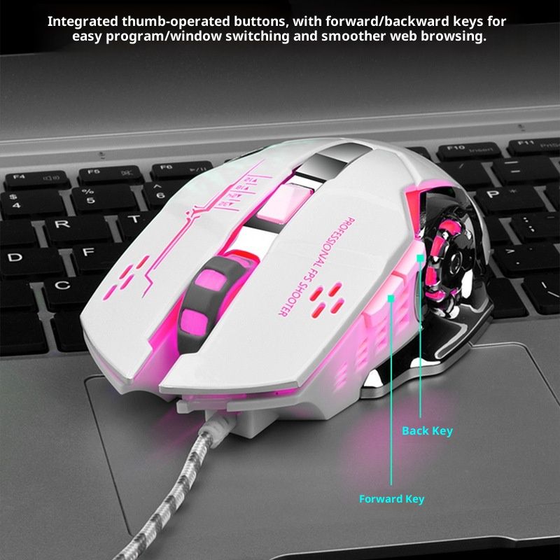 Digitex Digitex Macro Programming Gaming Variable Speed Light Breathing Lamp USB Wired Computer Mouse 6 Buttons Iron Bottom Braided_voghion.com