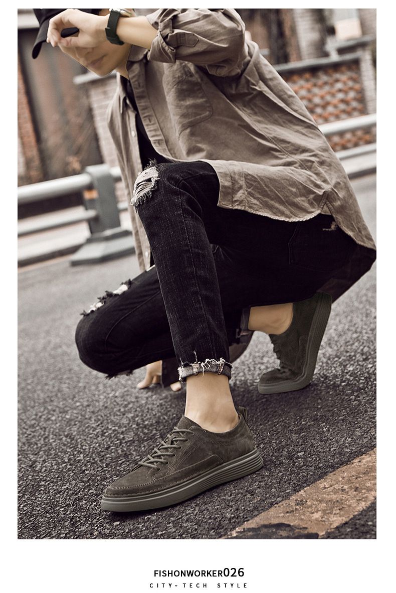 Herren-Freizeitschuhe, Boardschuhe, Sportschuhe für Herren, atmungsaktives, mattes Wildleder, flache, runde Zehenkappe_voghion.com