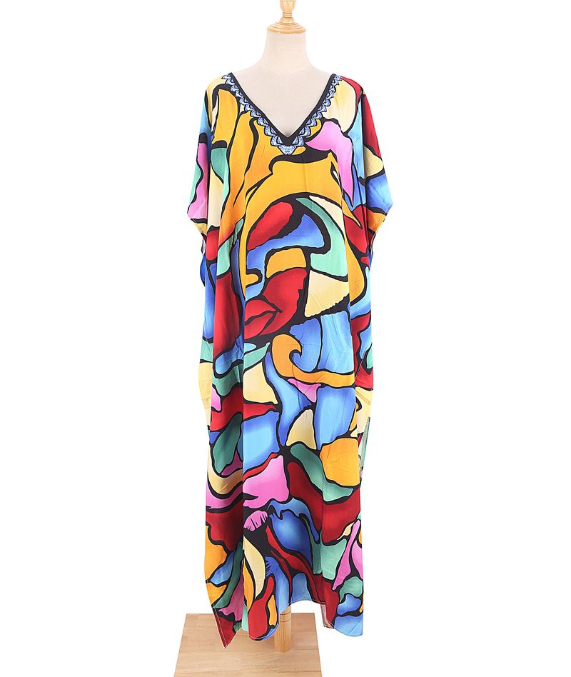 Strandkleid aus 100 % Baumwolle für Damen – Sonnenshirt mit Boho-Print, locker sitzende Bademode, Langarm-Tunika für den Urlaub am Pool_voghion.com