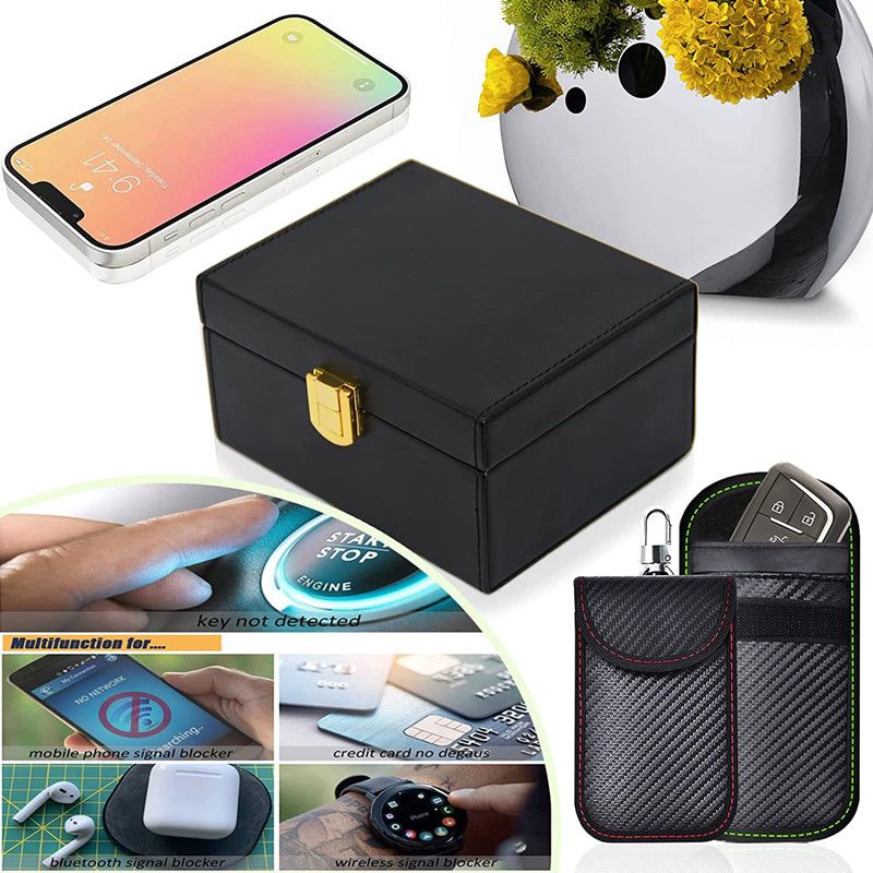 1 Shielding Box + 2 Key Bags Anti-Theft Sensor Car Keyless Entry System Anti-Magnetic Scan_voghion.com