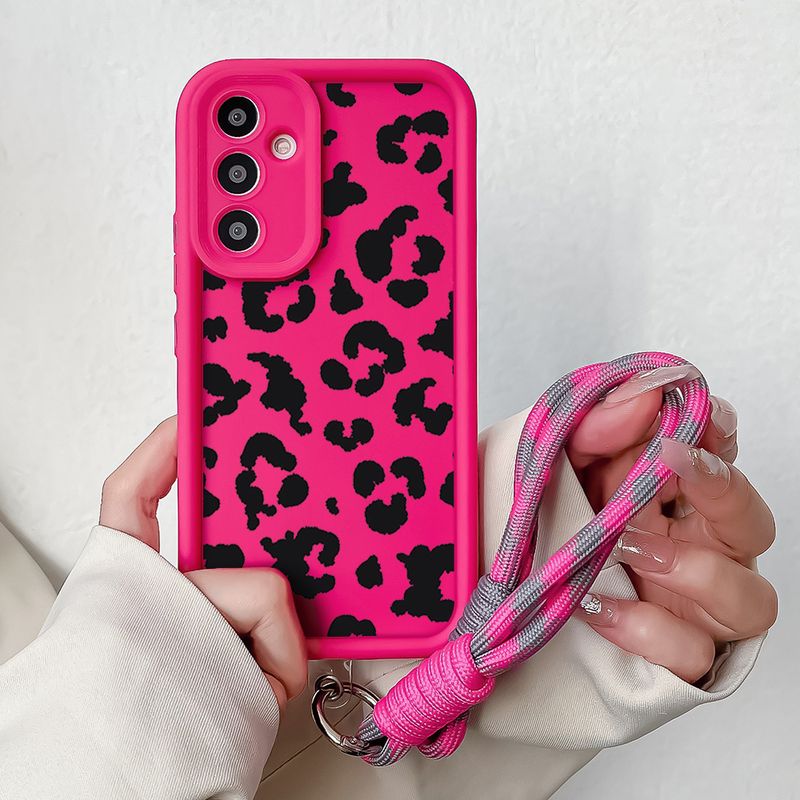 Custodia a catena da polso leopardata per Samsung S25 Plus Ultra S24 FE A16 A06 A26 36 A56 M13 M35 M55 M32 Custodia per telefono con cinturino da appendere per gatti_voghion.com