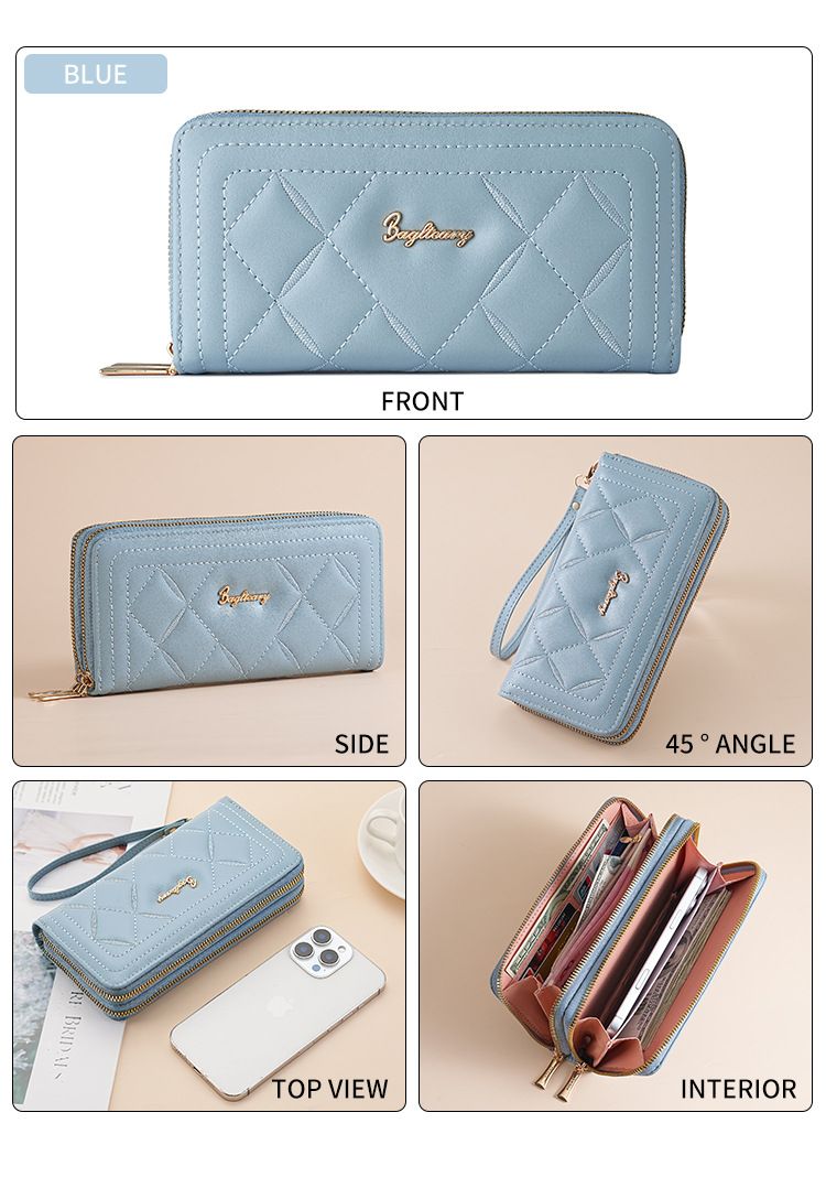 Women's Long Wallet Rhombus Clutch Multifunctional Mobile Phone Change Bag Wallet_voghion.com