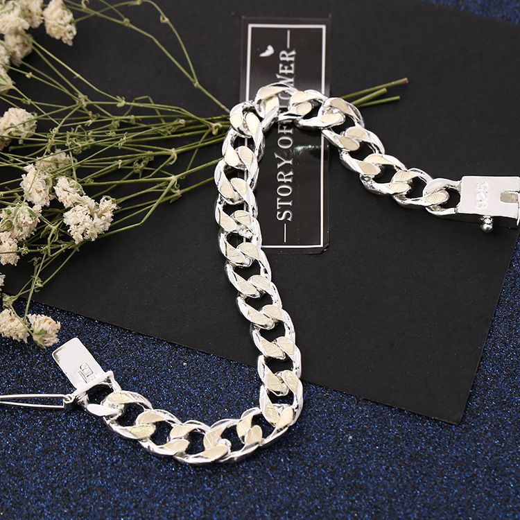 Bracciale con fibbia laterale bicolore da uomo, in argento, con gioielli squisiti e alla moda_voghion.com