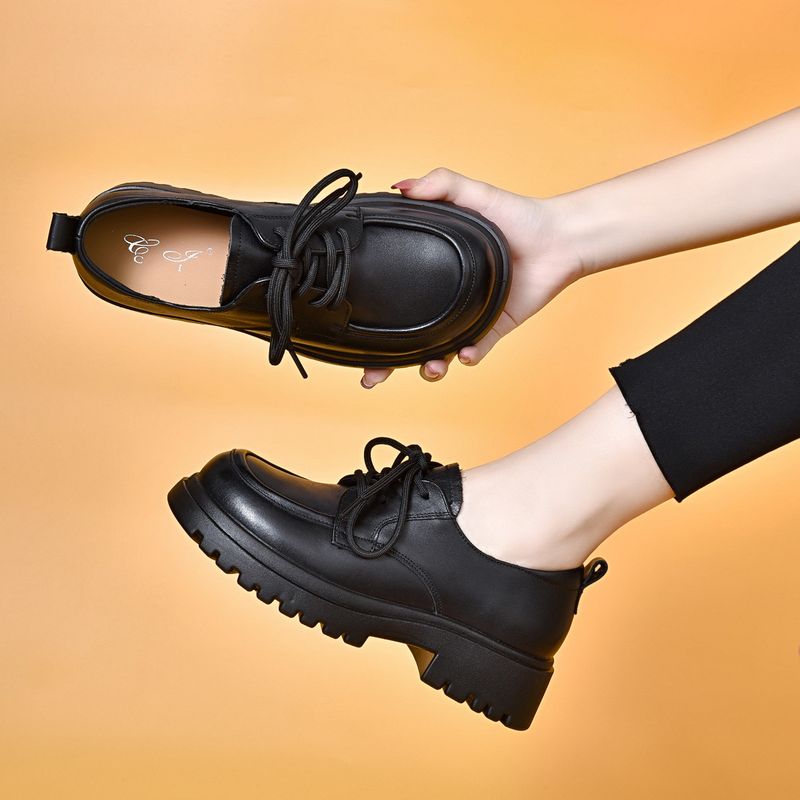Round Toe Small For Women 2024 Top Layer Cowhide Lace-up Flats All-season Shoes Comfortable Soft Leather Loafers_voghion.com