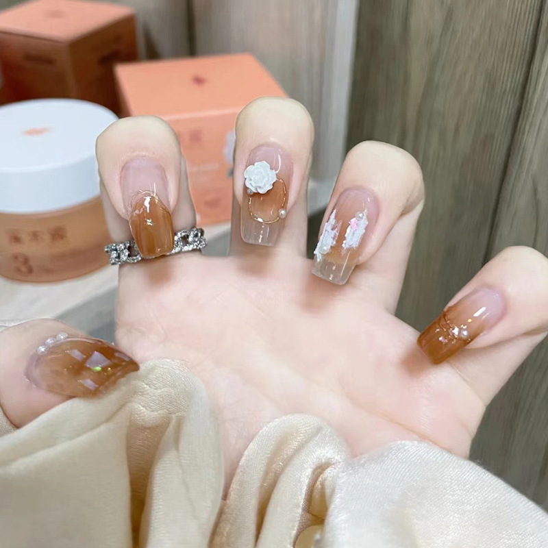 Rosa 24 Stück glitzernde künstliche Nägel, lange Ballerina-Nagelspitzen mit vollständiger Abdeckung und Perle, tragbare DIY-künstliche Nägel, abnehmbar_voghion.com