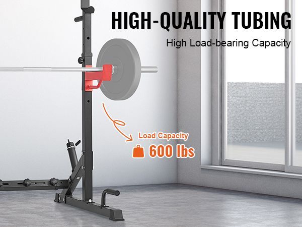 VEVOR Squat Stand Power Rack, Multi-Functional Barbell Rack With Hook, Weight Plate Storage Attachment, Adjustable Free Bench Press Stands, Max Load 600 Lbs Steel Exercise Squat Stand For Gym/Home Gym_voghion.com
