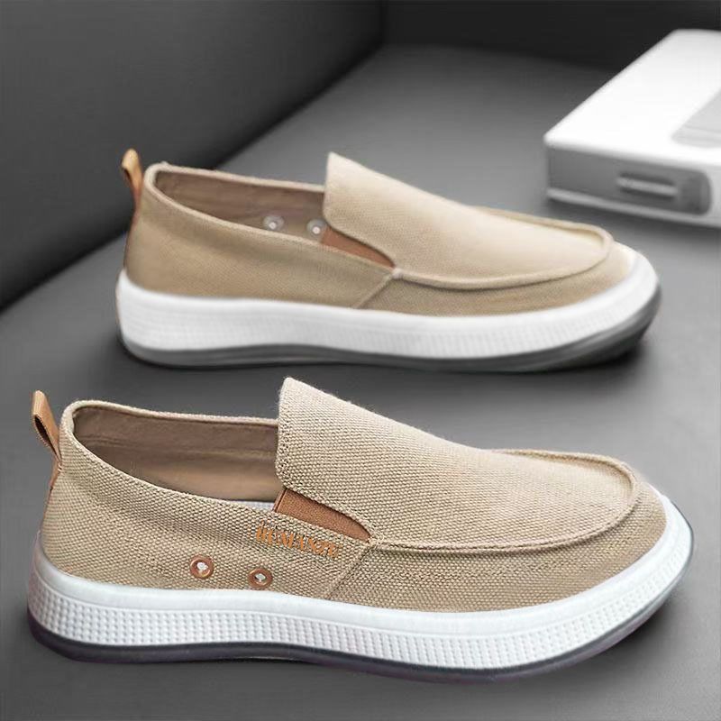 Men's Summer Canvas Slip-On Shoes - Breathable Casual Sneakers For Work & Daily Wear, Lightweight Comfortable Lazy Shoes_voghion.com