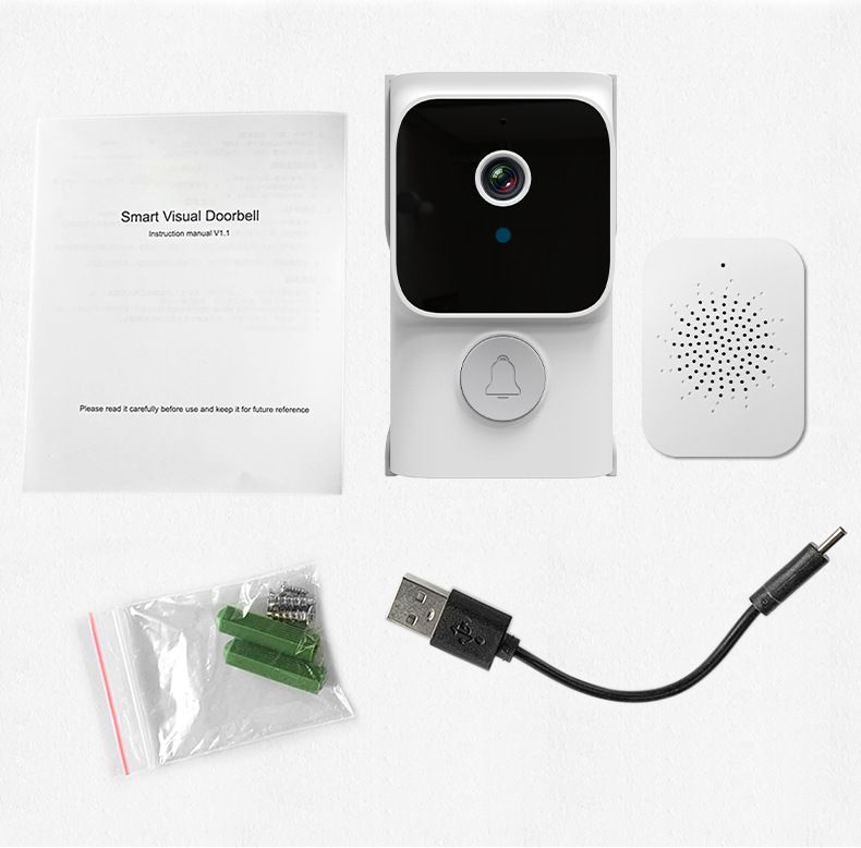 Campanello video intelligente con telecamera 480P, WiFi 2.4G, audio bidirezionale e visione notturna, campanello wireless ricaricabile per la sicurezza domestica_voghion.com