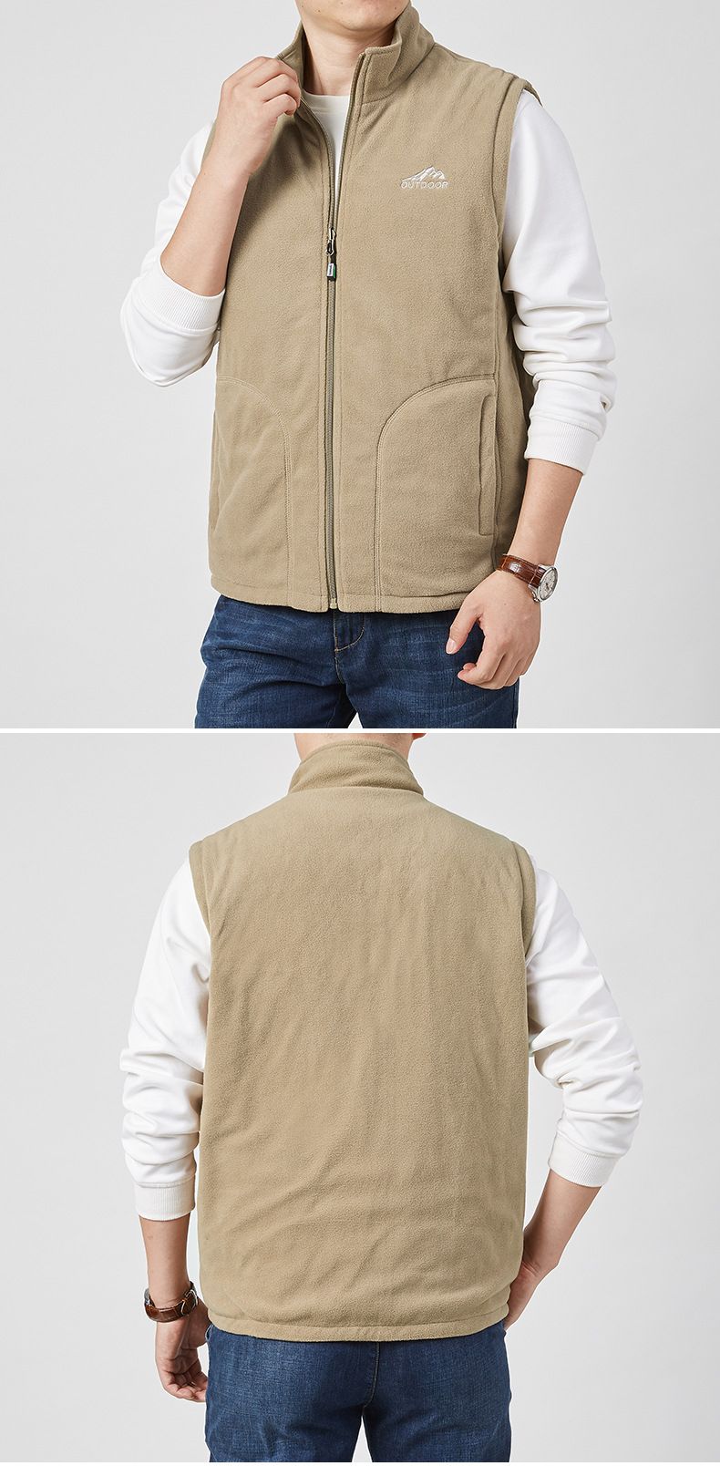 Colete reversível de lã polar para homem – Jaqueta puffer sem mangas quente de inverno com gola alta e vários bolsos (M-5XL)_voghion.com