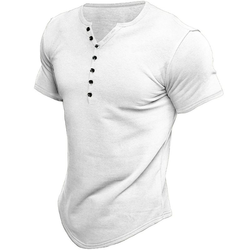 Maglietta Henley a maniche corte da uomo, in tinta unita, di qualità imbattibile, estate 2025_voghion.com