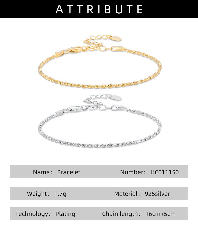 S925 Sterling Silver Rope Chain Bracelet With Cubic Zirconia - Minimalist Square Link Design For Women, Elegant & Versatile Jewelry Gift_voghion.com