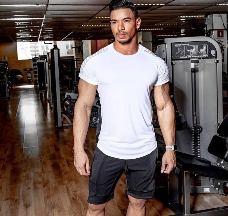 Maglietta da fitness estiva, strato di base, felpa sportiva da allenamento, maglietta a compressione elastica a manica corta ad asciugatura rapida da uomo_voghion.com